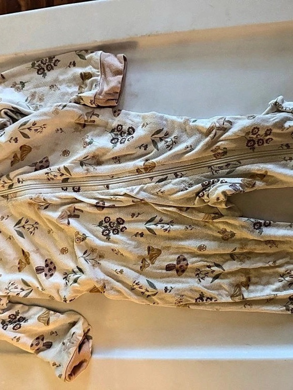 Woodland Magic Zippy Floral Baby Footie in Cream & Brown